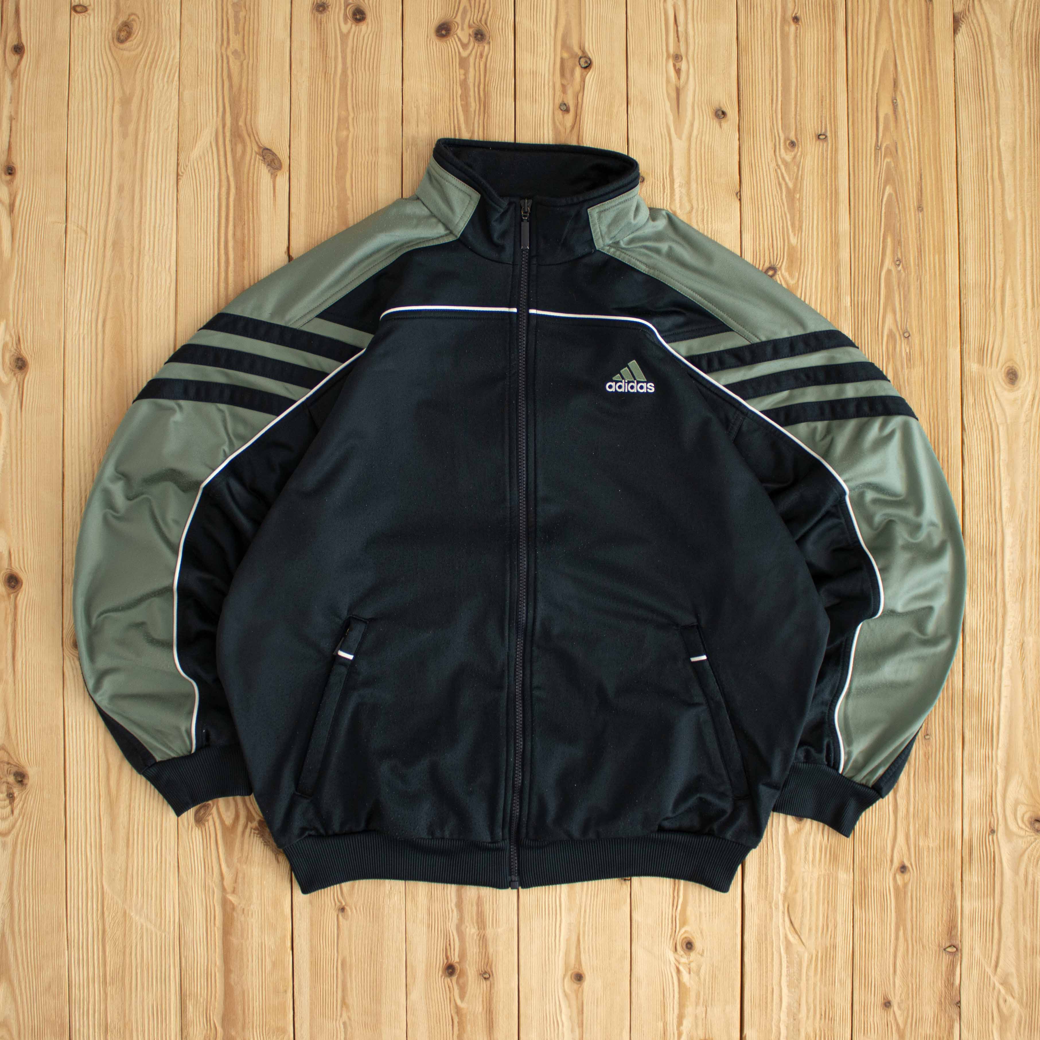 (L) Adidas Vintage Embroidered Full-Zip Sweatshirt Black