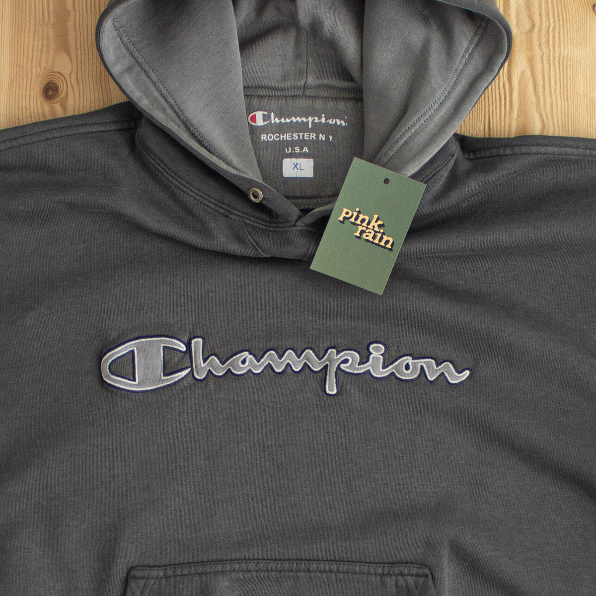 (L) Champion Vintage Embroidered Hoodie Gray