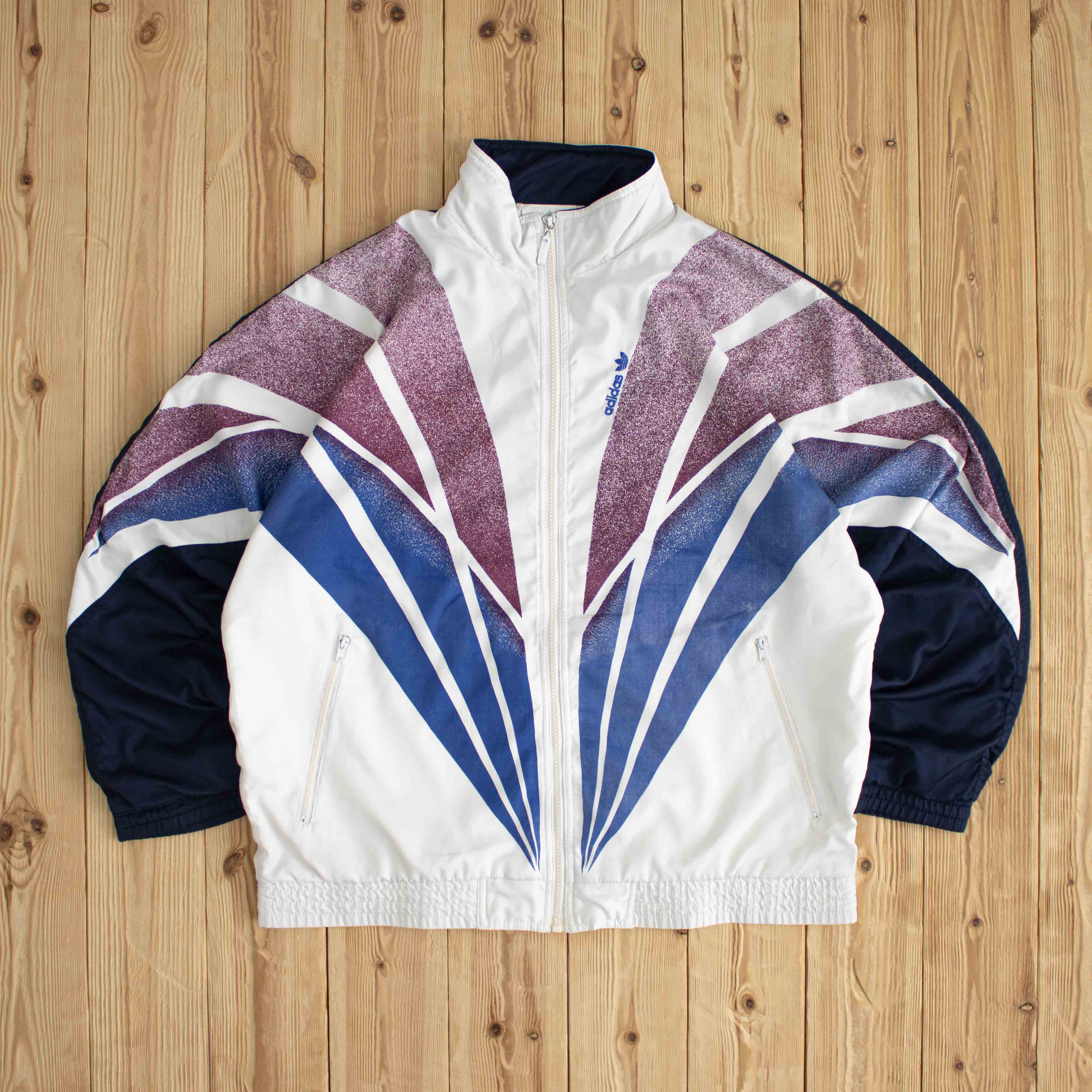 (L) Adidas Vintage Embroidered Jacket Blue White