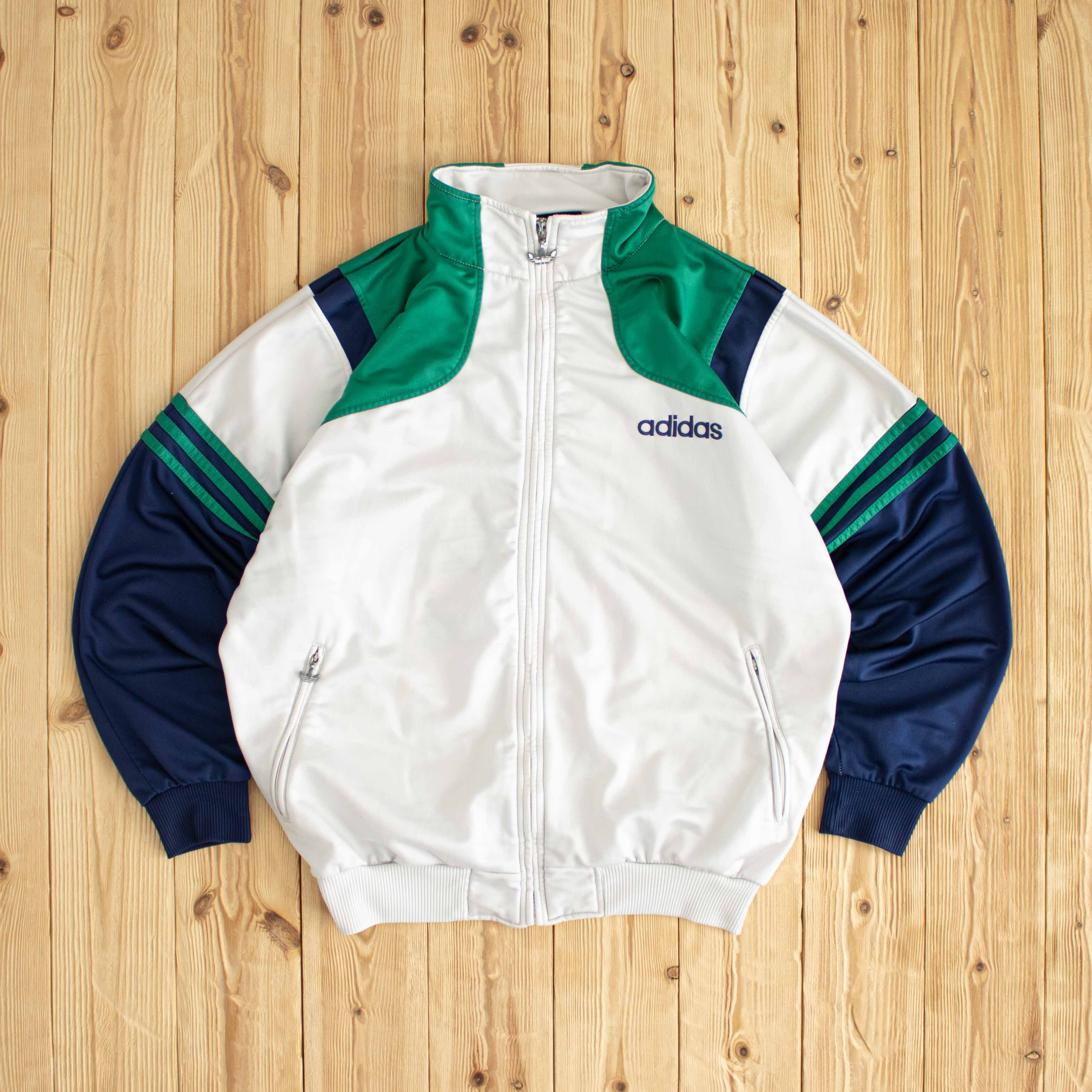 (M) Adidas Vintage Embroidered Full-Zip Sweatshirt White