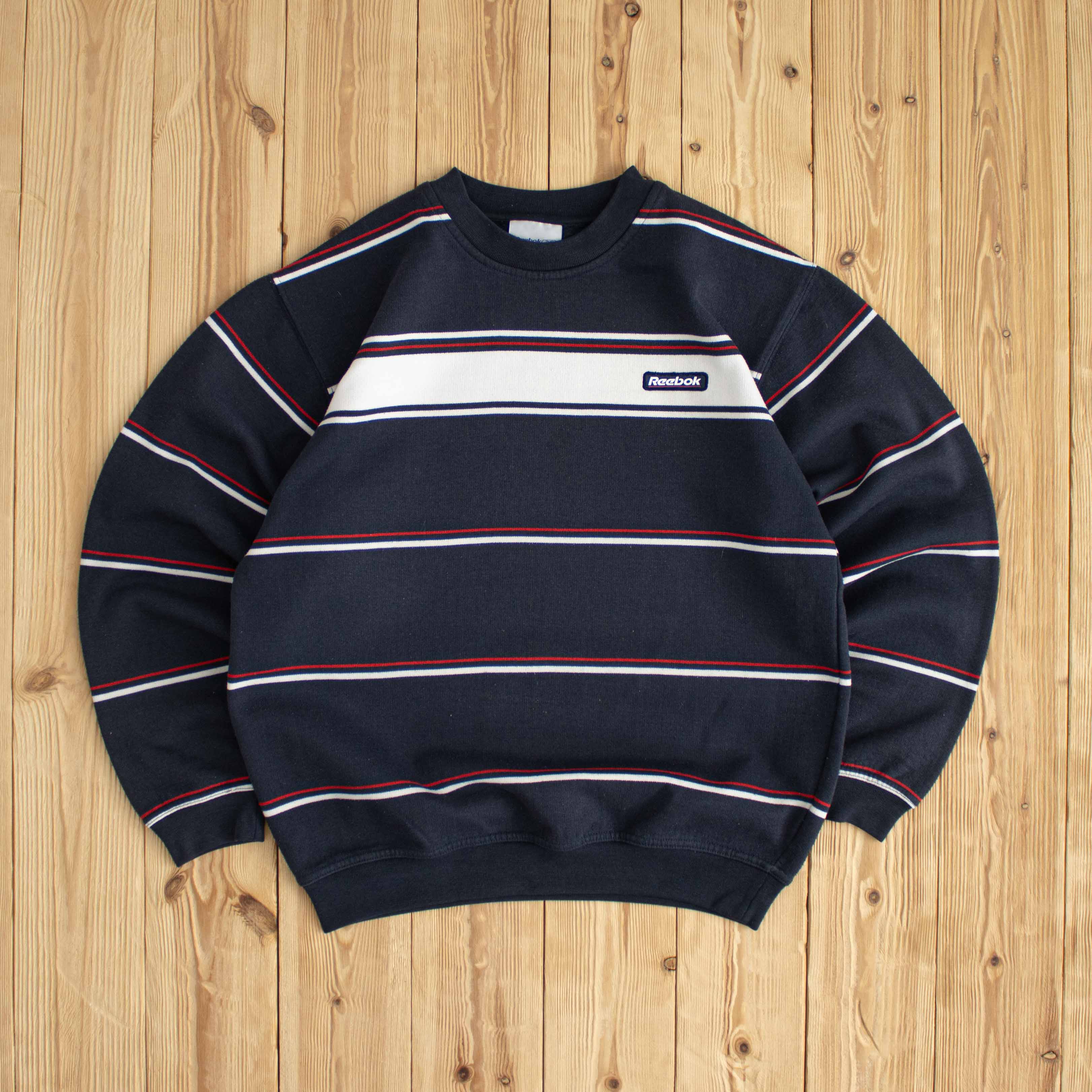 (S/M) Reebok Striped Vintage Essential Embroidered Sweatshirt Blue