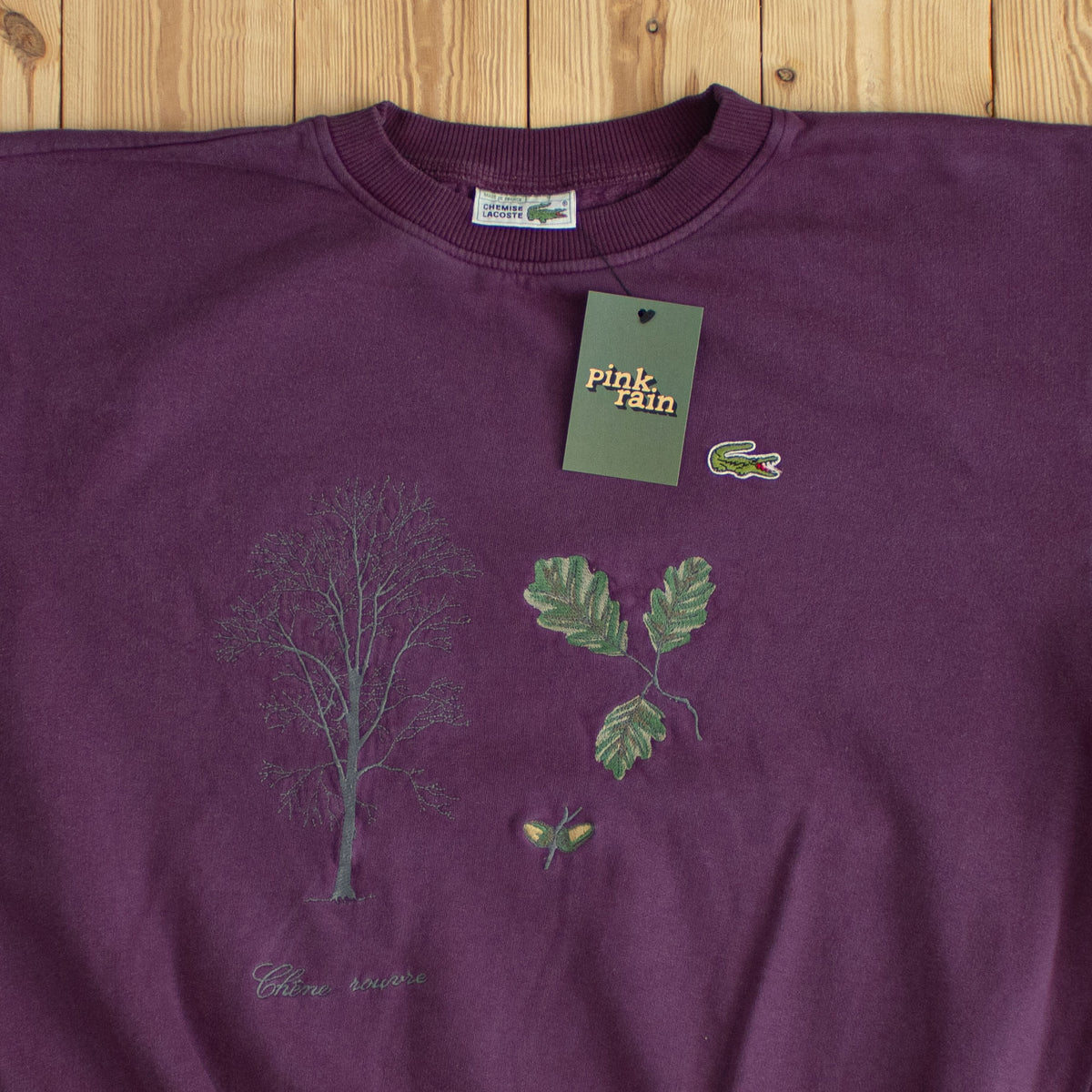 (M/L) 90s Lacoste Chemise Chêne Rouvre Vintage Embroidered Sweatshirt Purple