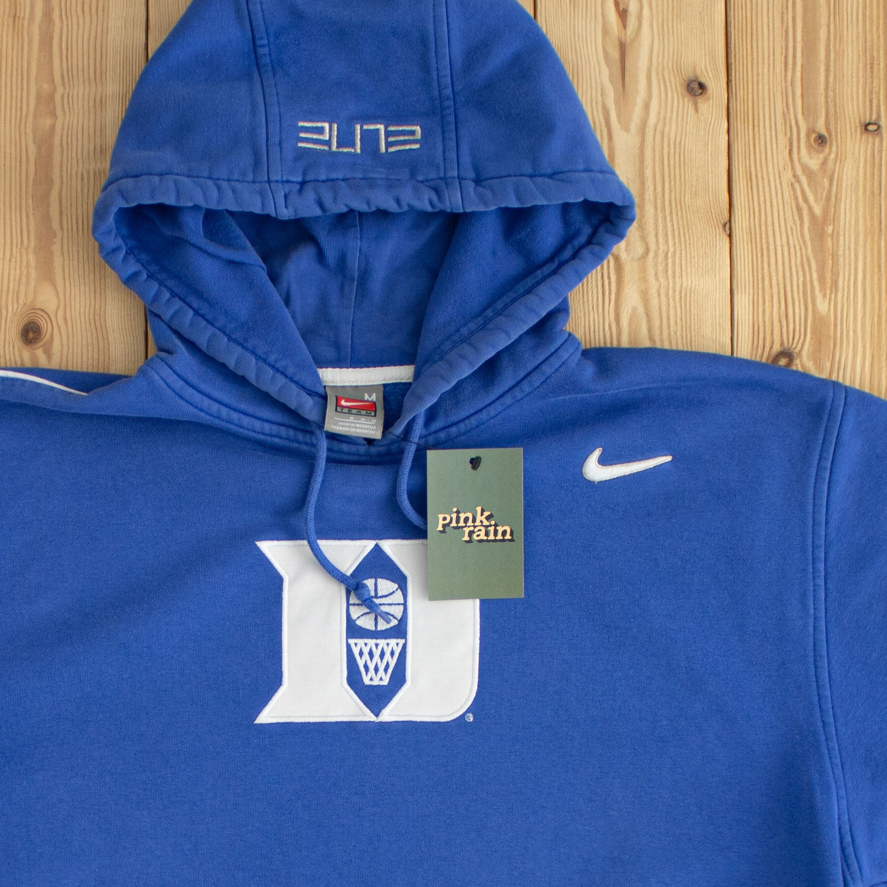 (L) Nike Team Elite Duke Basketball Vintage Embroidered Hoodie Blue