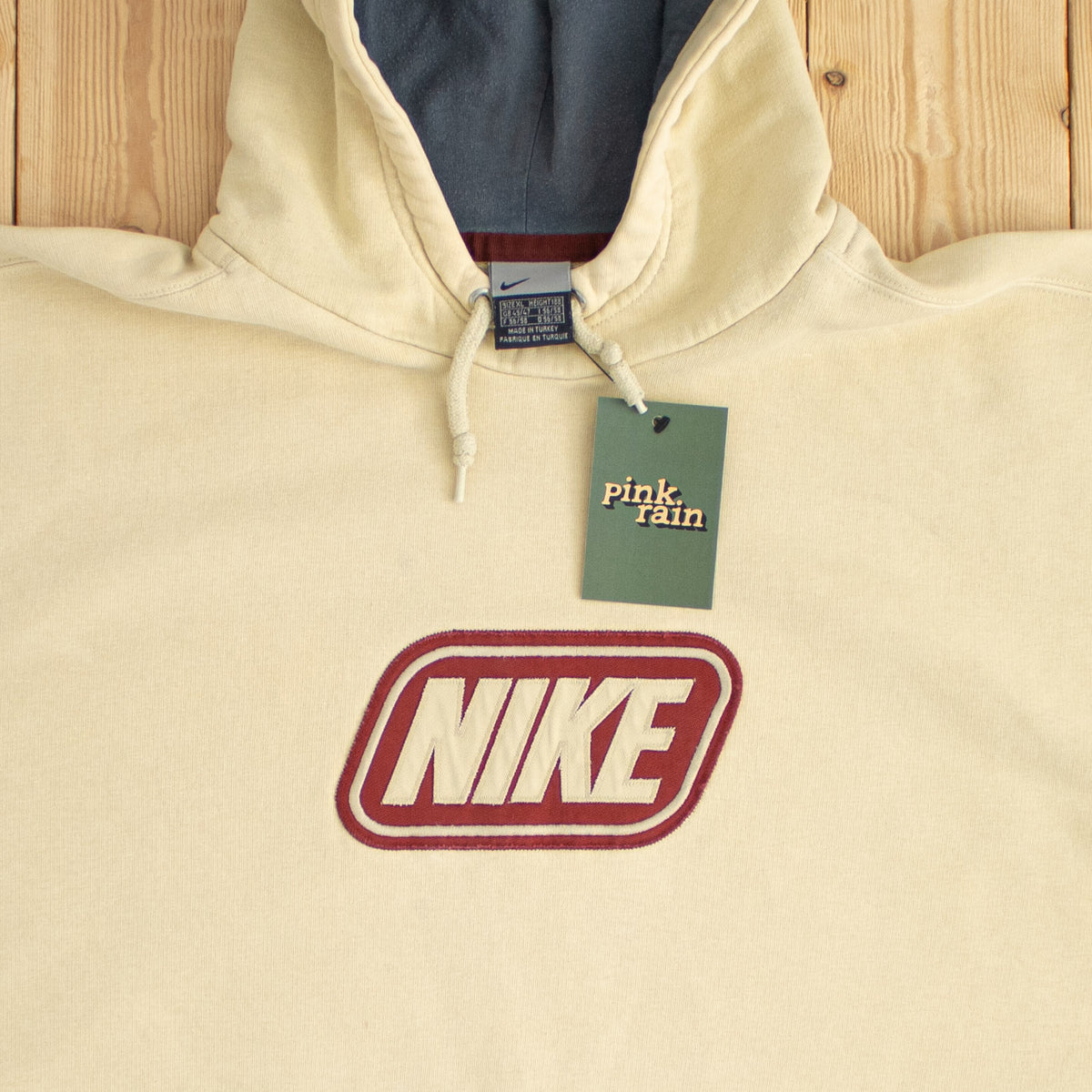 (XL) Nike Spell Out Vintage Embroidered Hoodie Beige