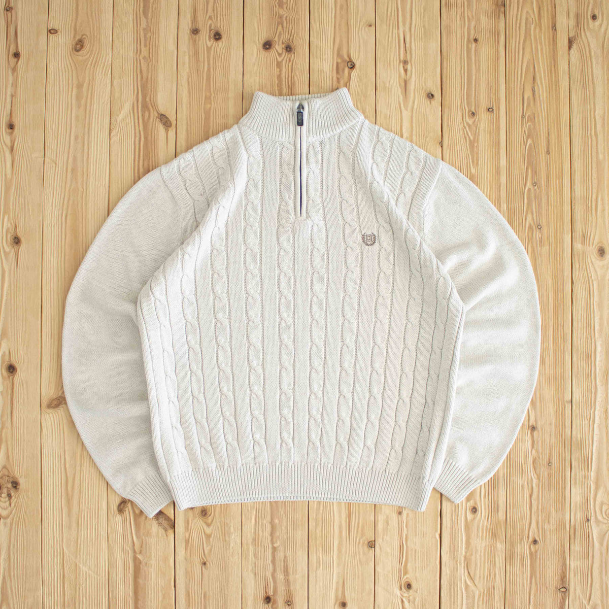 (M) Chaps Ralph Lauren Vintage Embroidered Quarter-Zip Sweater Beige