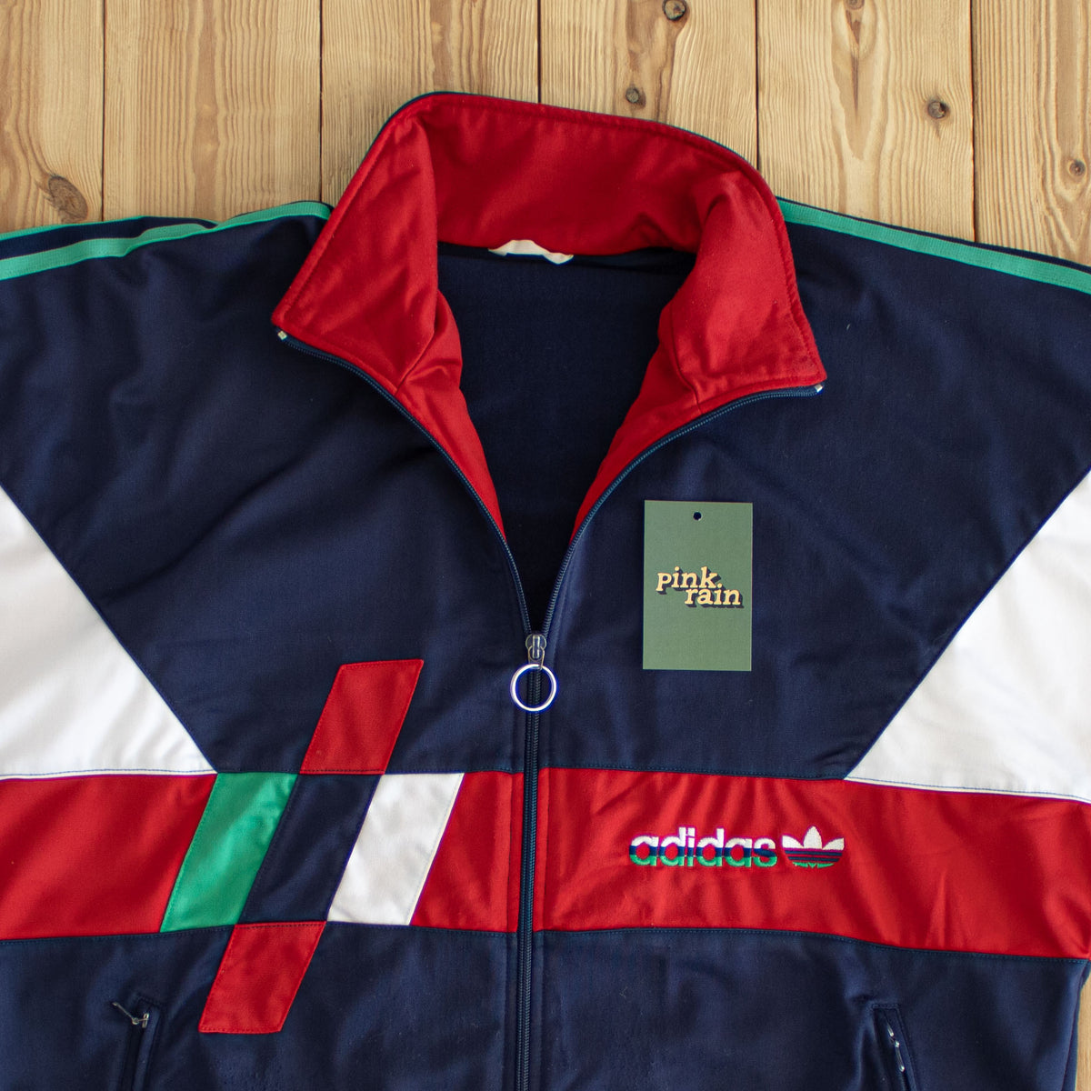 (L) Adidas Vintage Embroidered Full-Zip Sweatshirt Blue