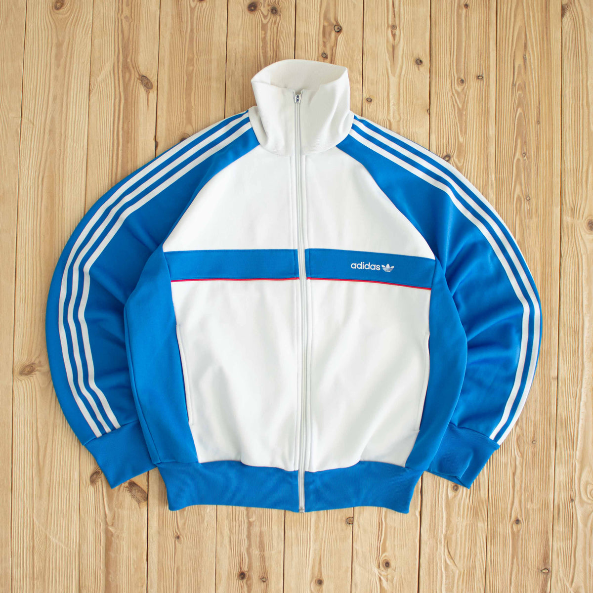 (M) Adidas Vintage Embroidered Full-Zip Sweatshirt White Blue