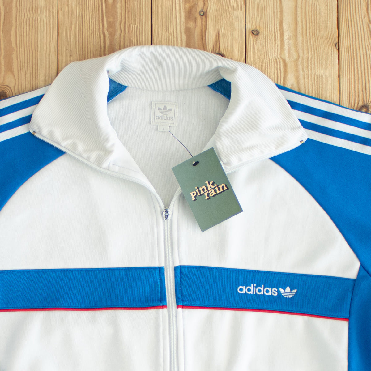 (M) Adidas Vintage Embroidered Full-Zip Sweatshirt White Blue