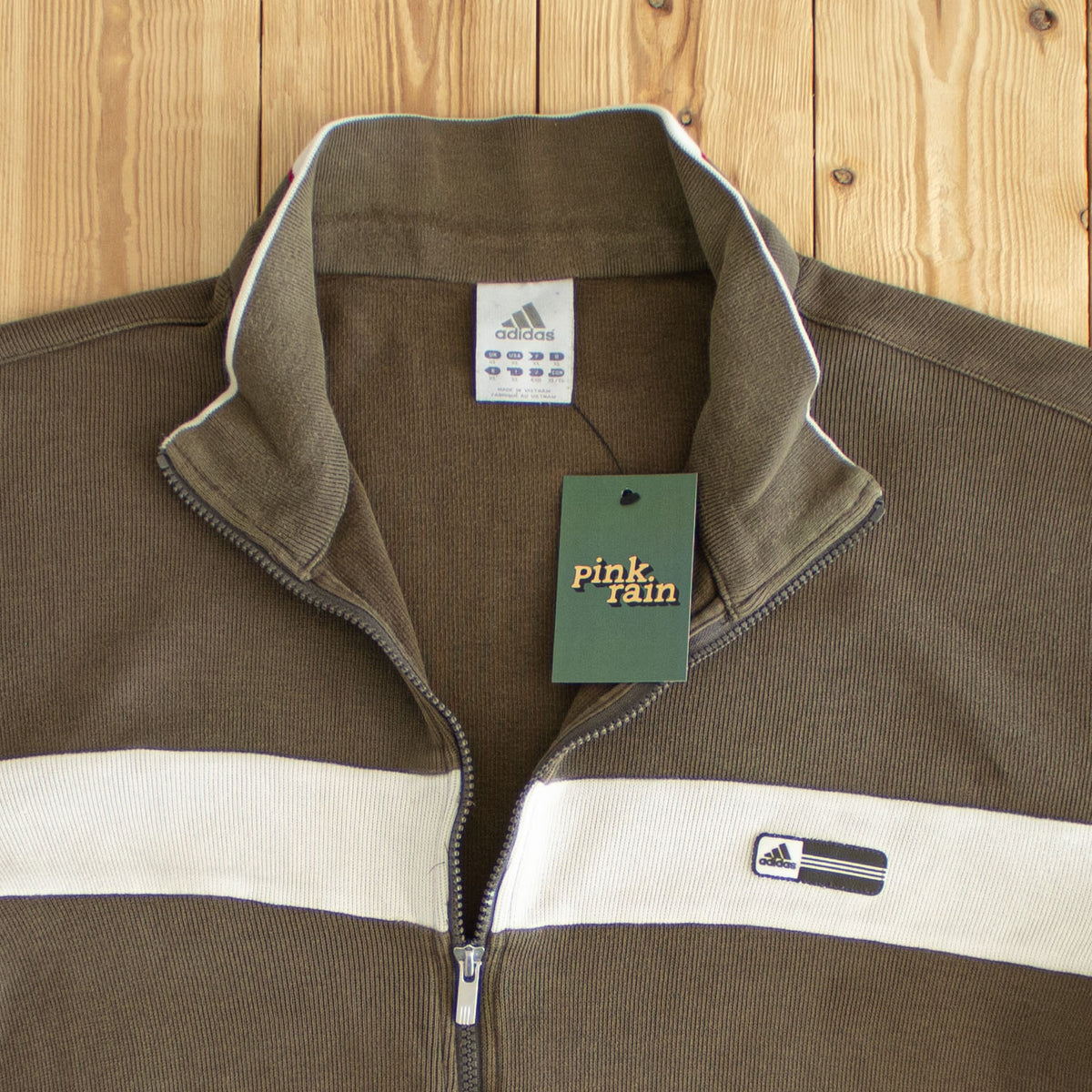 (L/XL) Adidas Vintage Embroidered Full-Zip Sweatshirt Brown