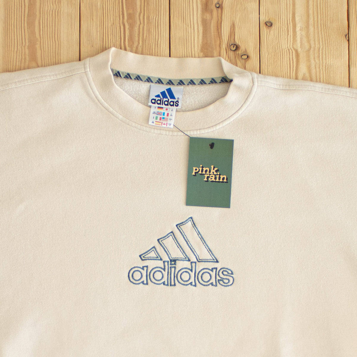 (L) Adidas Logo Vintage Embroidered Sweatshirt Beige