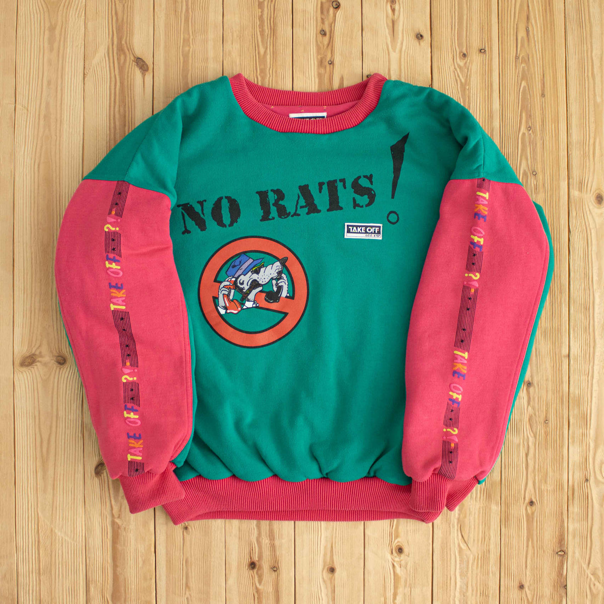 (L/XL) Adidas Take Off 'No Rats' Vintage Puff Sweatshirt Green Pink