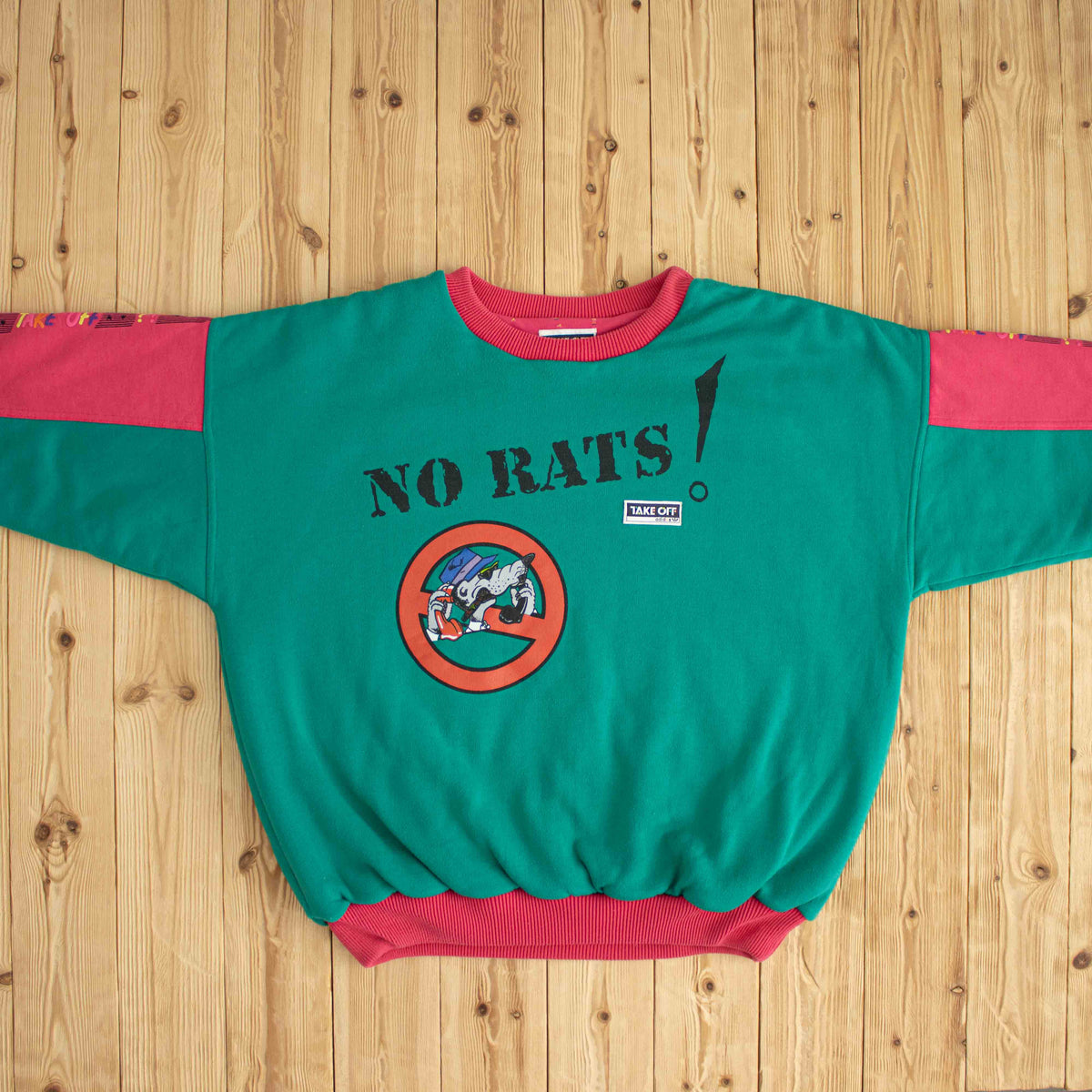 (L/XL) Adidas Take Off 'No Rats' Vintage Puff Sweatshirt Green Pink