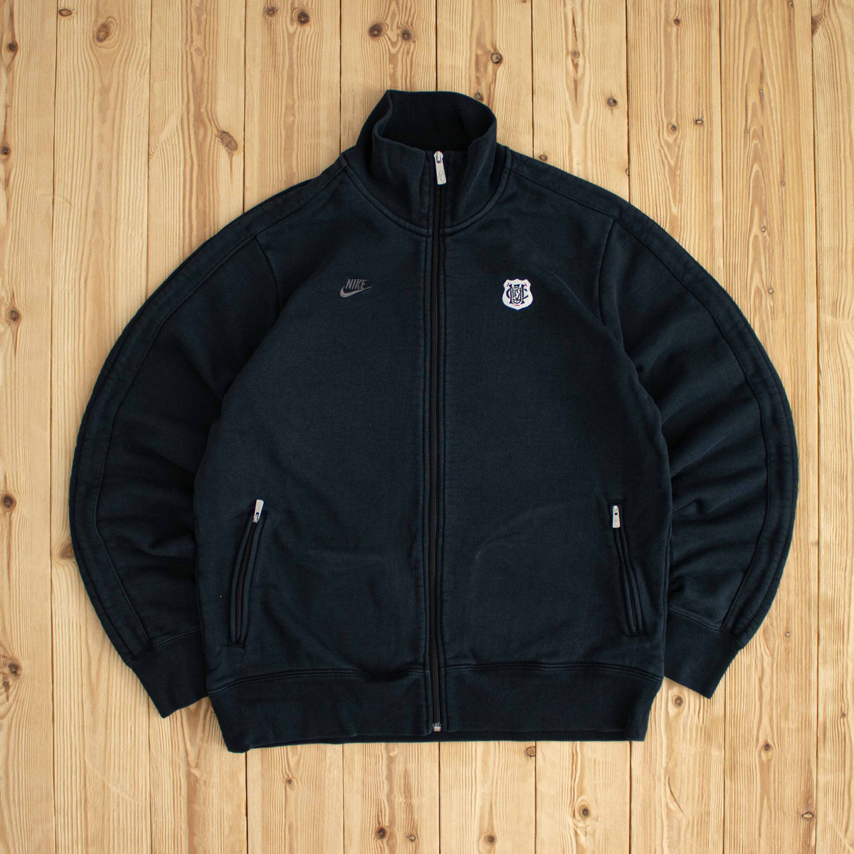 (M/L) Nike Vintage Embroidered Full-Zip Heavyweight Sweatshirt Black