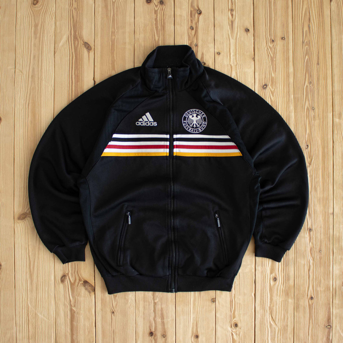 (S) 1998 Adidas Deutscher-Fussball Bund Vintage Embroidered Full-Zip Sweatshirt Black