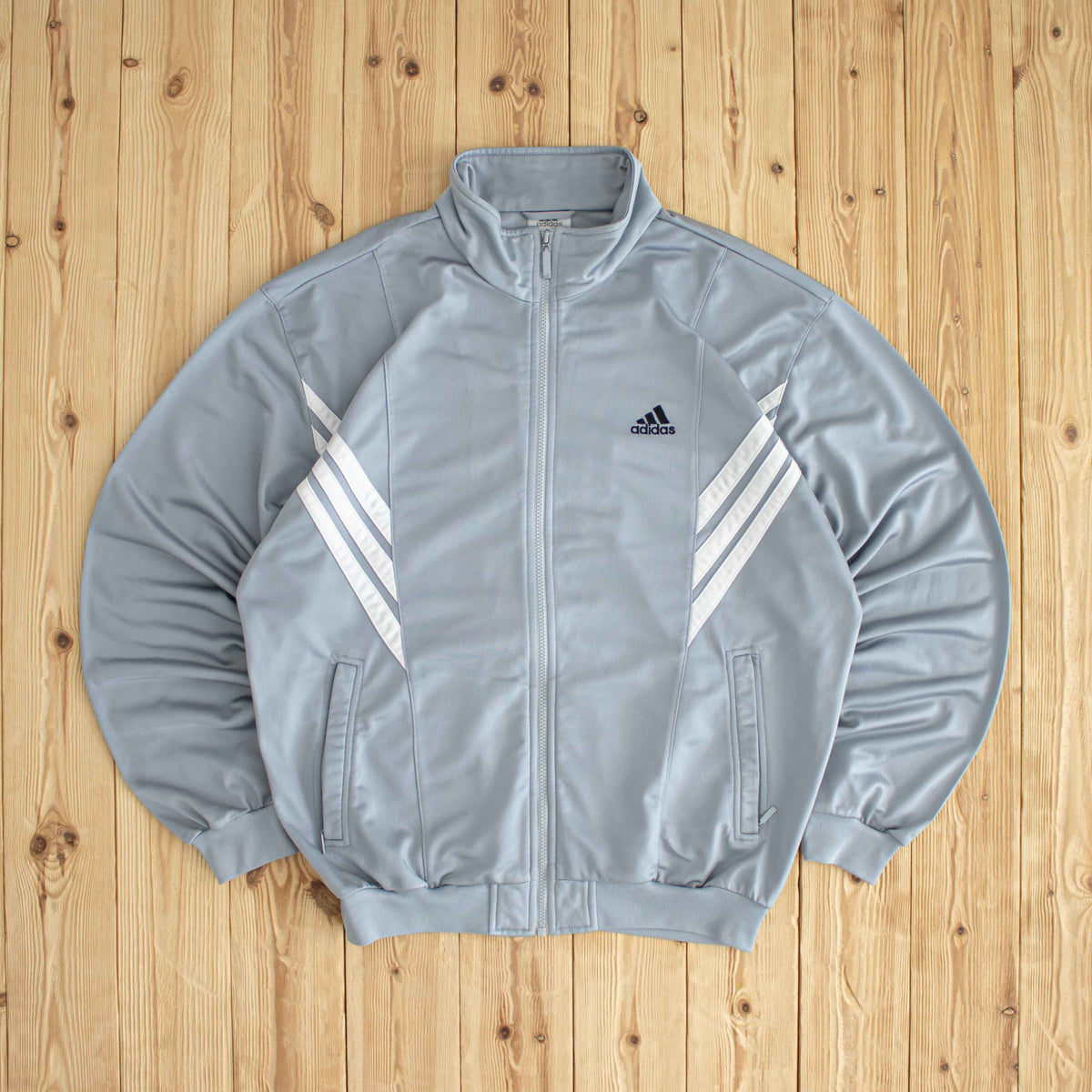 (XL) Adidas Vintage Embroidered Full-Zip Sweatshirt Gray