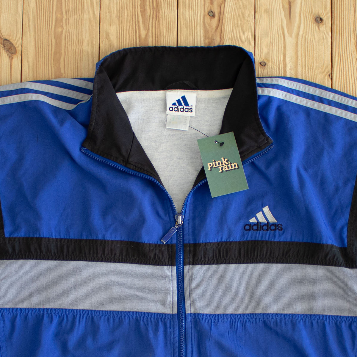 (XL) Adidas Back Logo Vintage Embroidered Jacket Blue