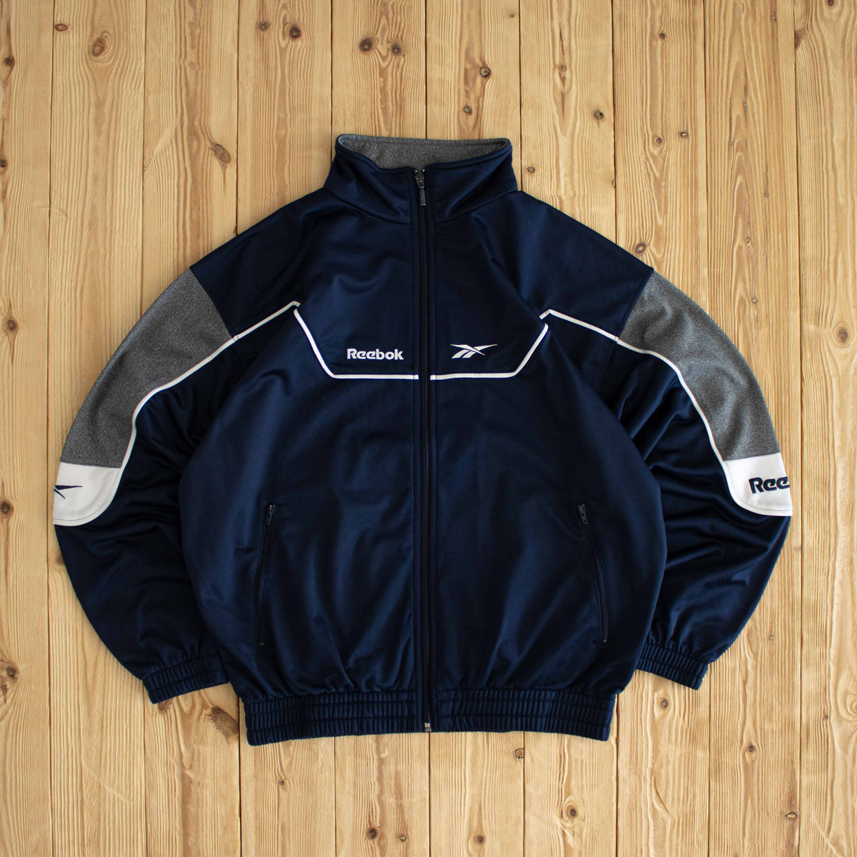 (M) Reebok Vintage Embroidered Full-Zip Sweatshirt Blue