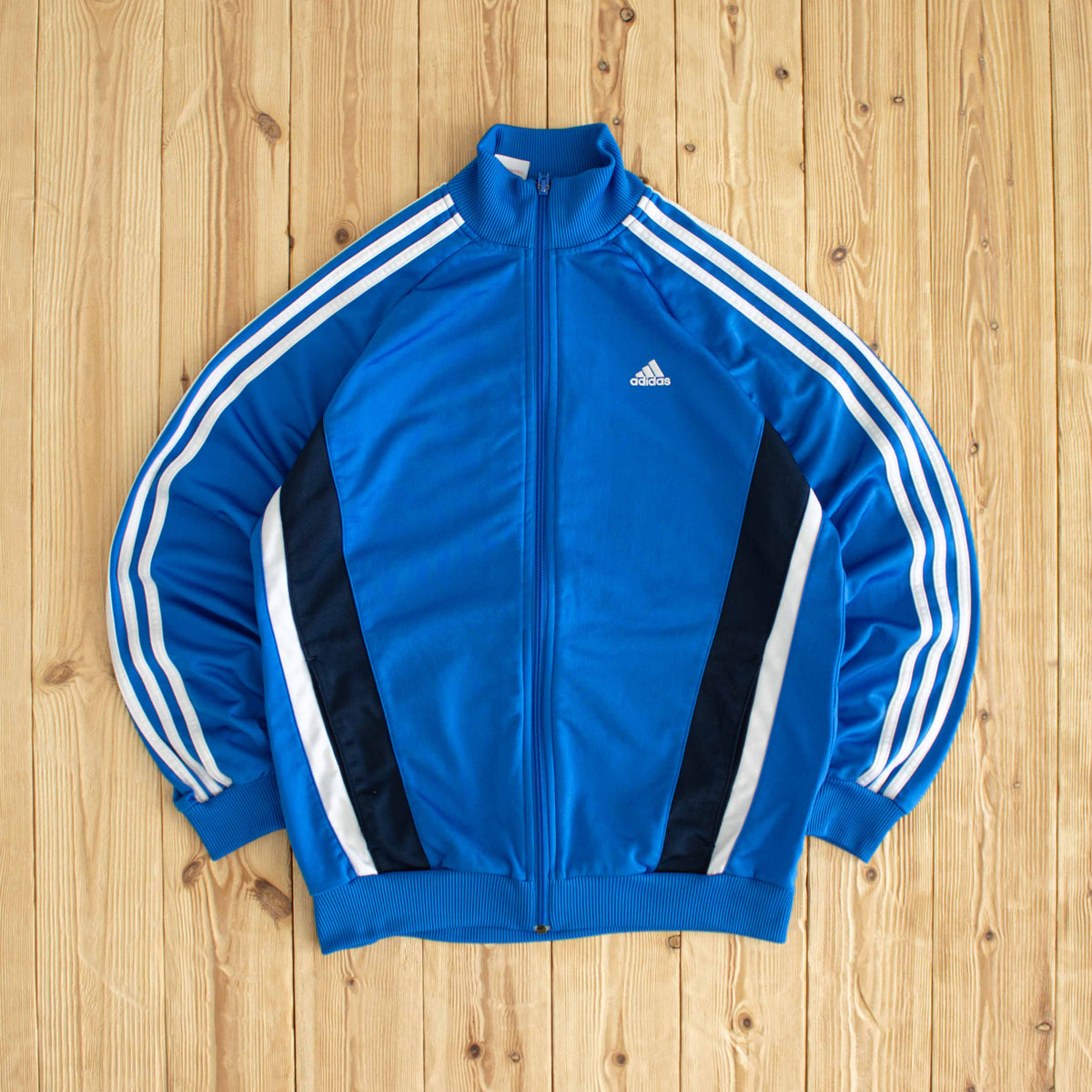 (S) Adidas Vintage Embroidered Full-Zip Sweatshirt Blue