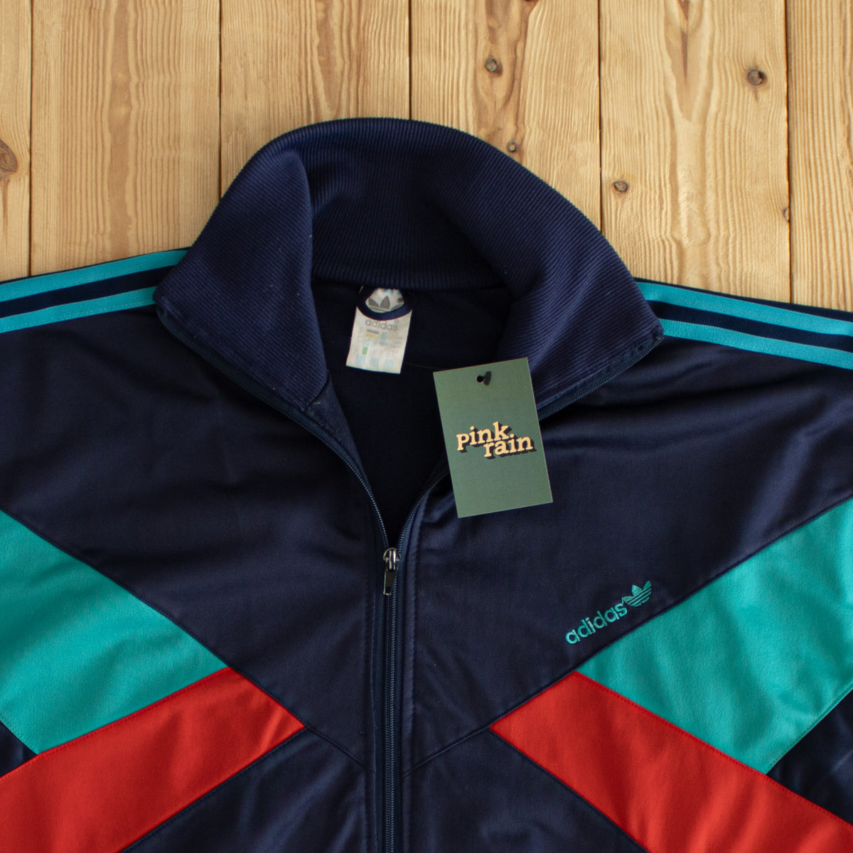(M/L) Adidas Vintage Embroidered Full-Zip Sweatshirt Blue