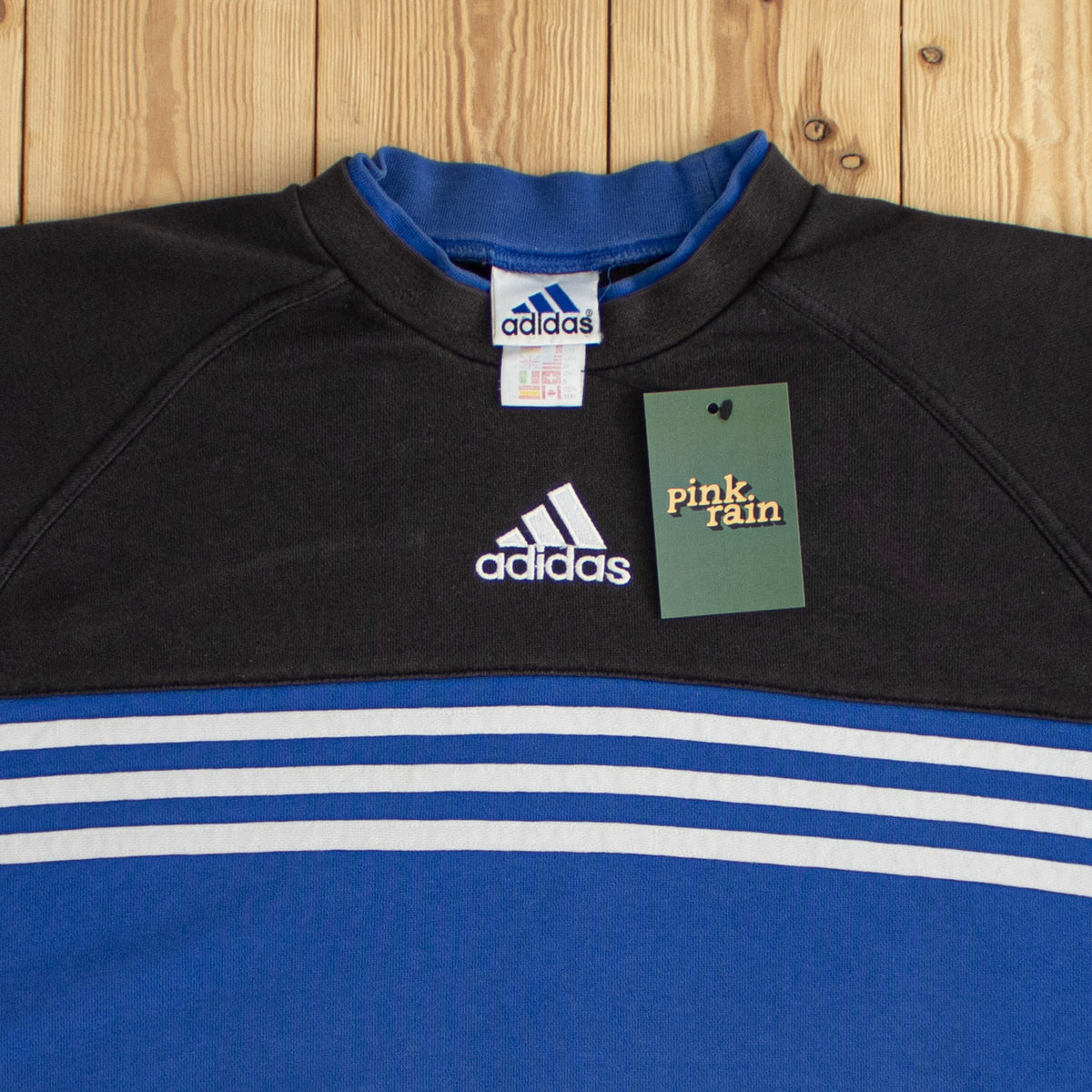 (L) Adidas Center Logo Vintage Embroidered Sweatshirt Blue
