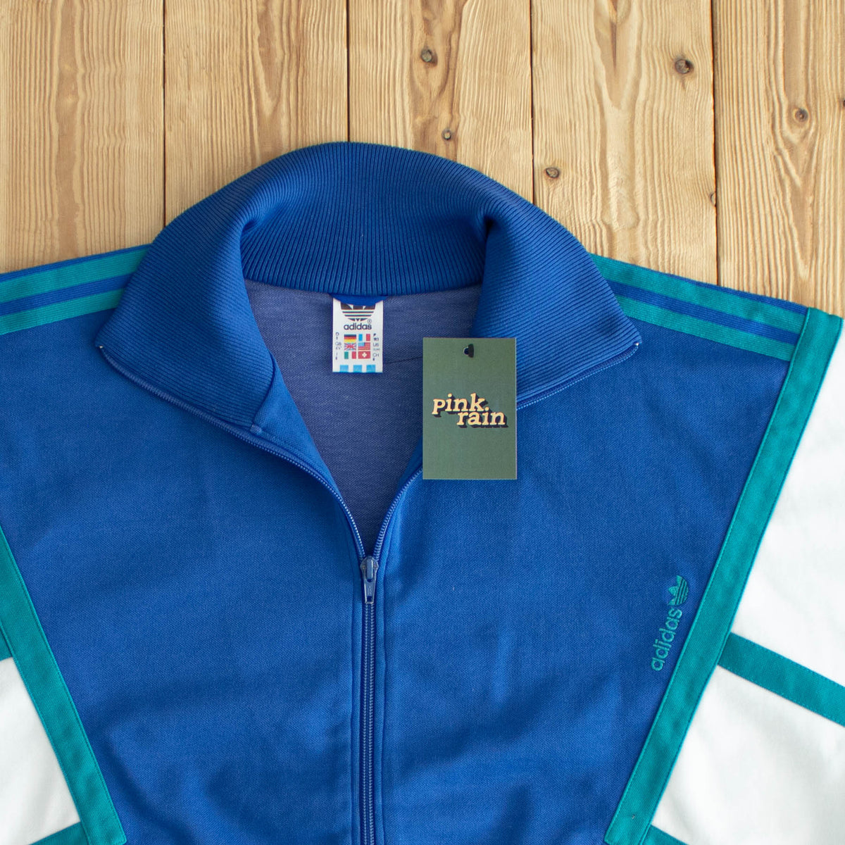 (L/XL) Adidas Vintage Embroidered Full-Zip Sweatshirt Blue