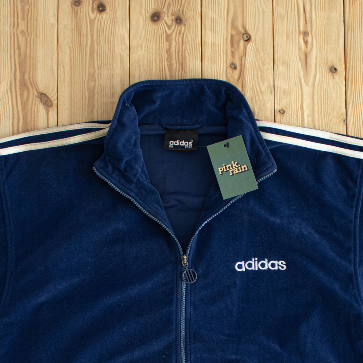 (L) Adidas 'The World of Sport' Vintage Embroidered Full-Zip Sweatshirt Blue