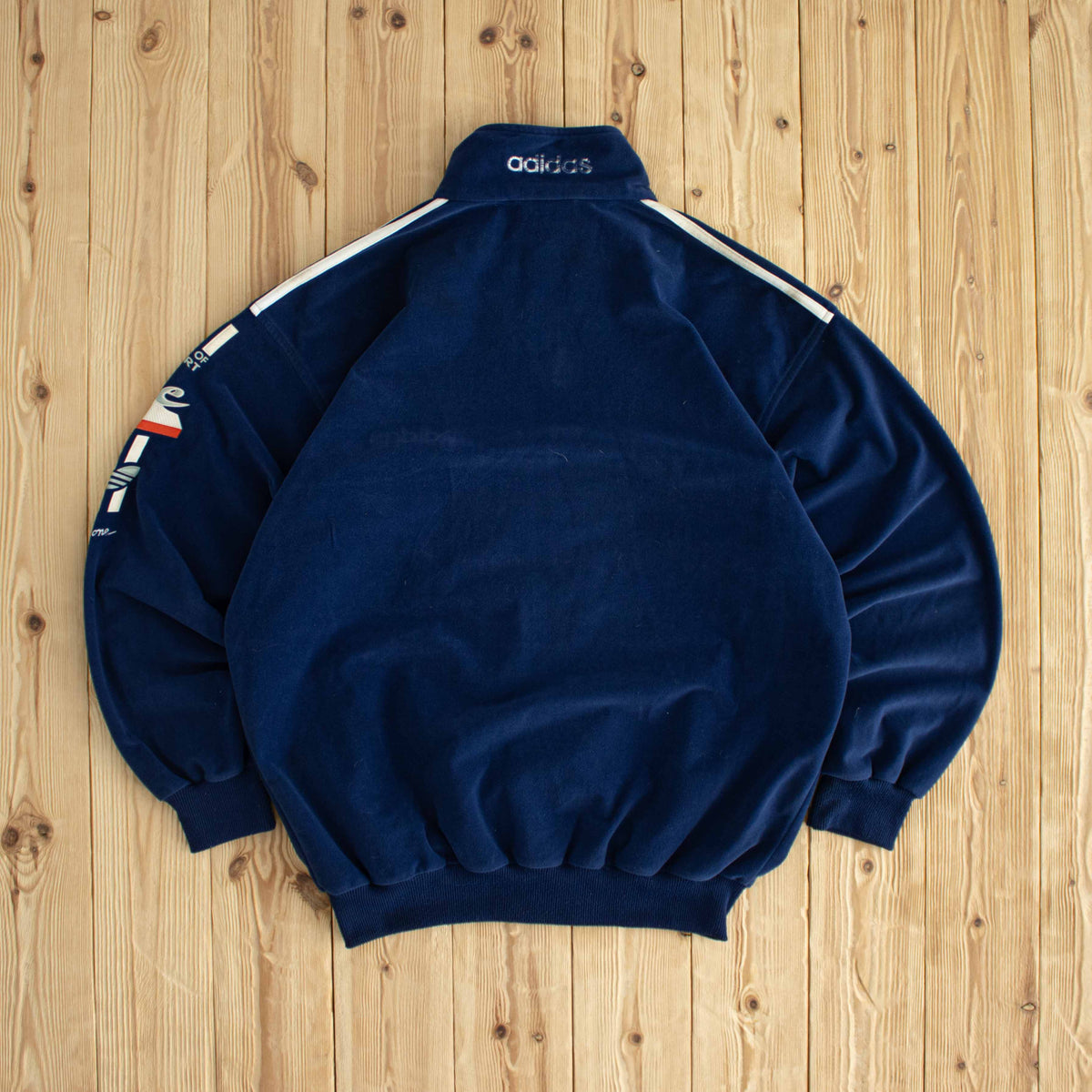 (L) Adidas 'The World of Sport' Vintage Embroidered Full-Zip Sweatshirt Blue