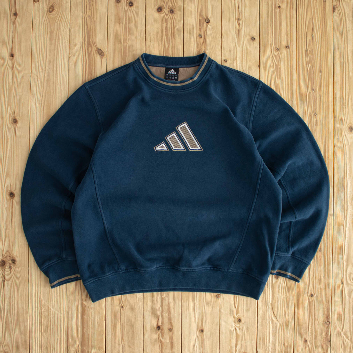 (L) Adidas Logo Vintage Embroidered Sweatshirt Blue