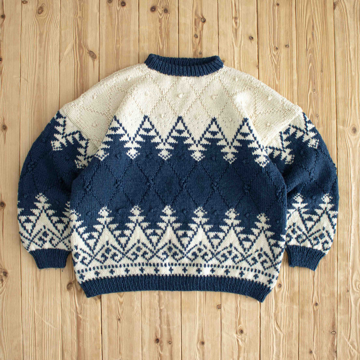 (M) Vintage Knit Super Heavy Sweater Beige Blue
