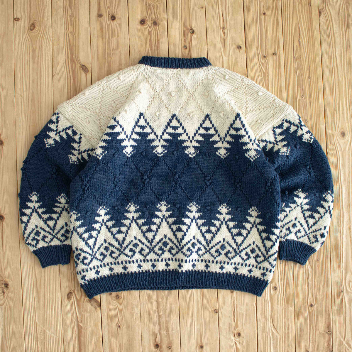 (M) Vintage Knit Super Heavy Sweater Beige Blue