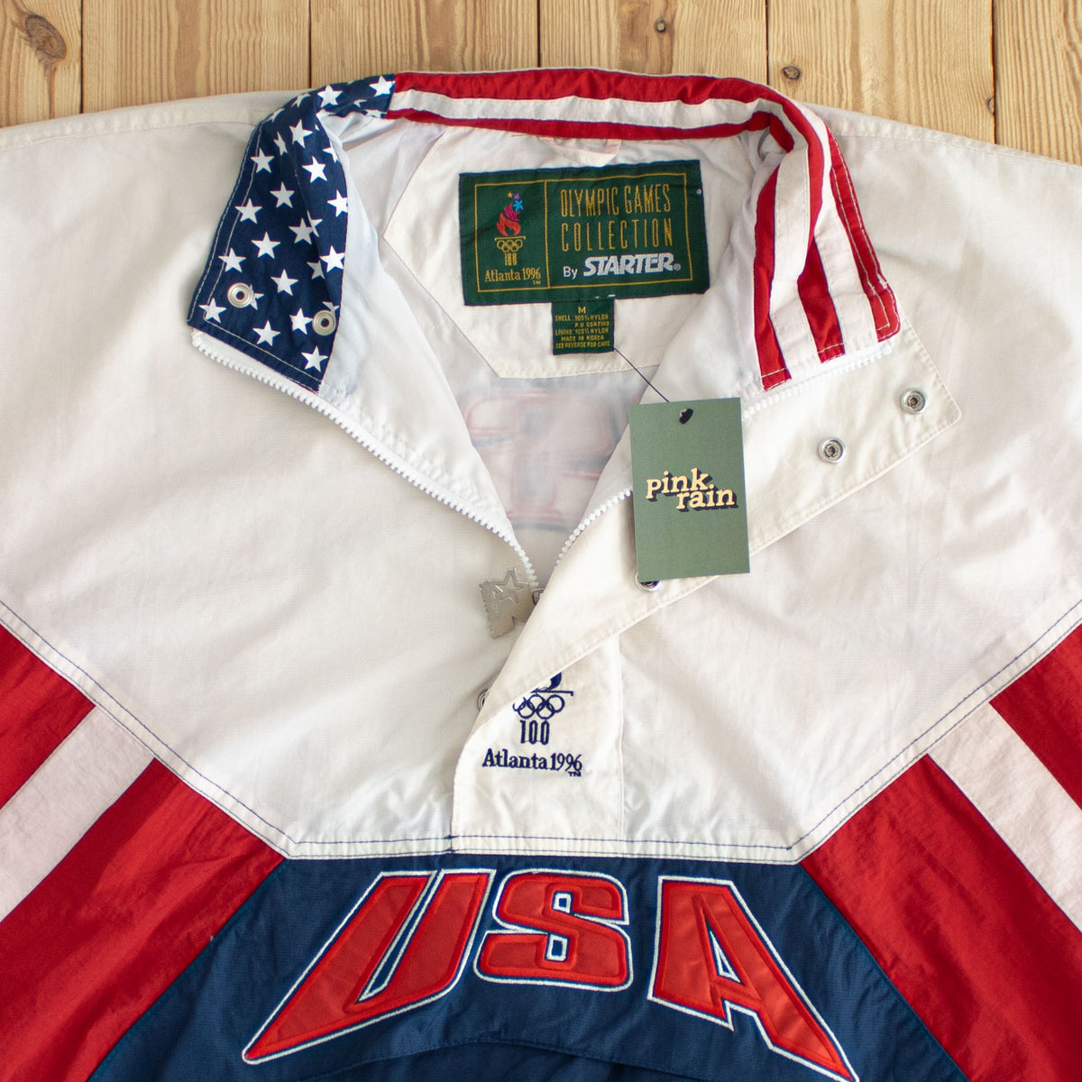 (M/L) Starter 1996 Atlanta Olympics USA Team Vintage Embroidered Jacket White Red Blue
