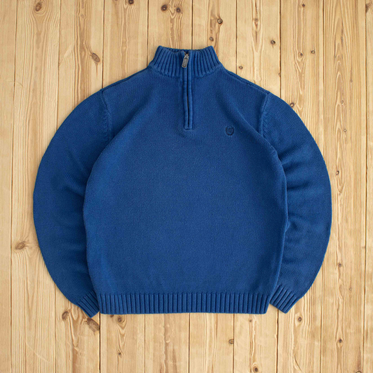 (S) Chaps Ralph Lauren Vintage Embroidered Quarter-Zip Blue