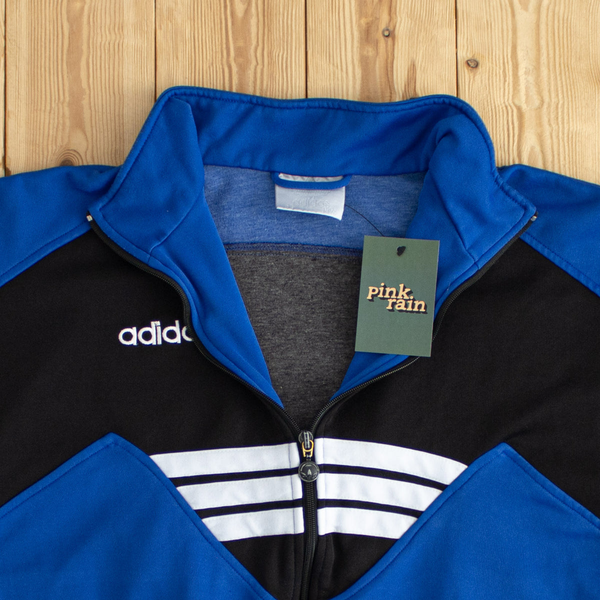 (S) Adidas Vintage Embroidered Full-Zip Sweatshirt Blue