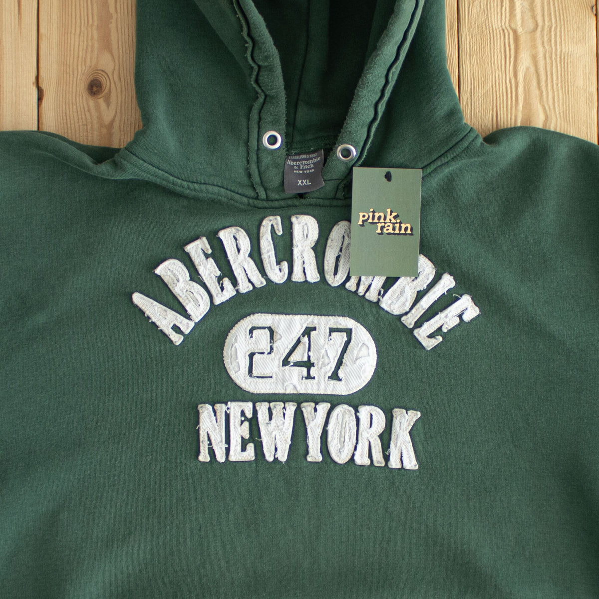 (L) Abercrombie & Fitch New York Vintage Embroidered Hoodie Green