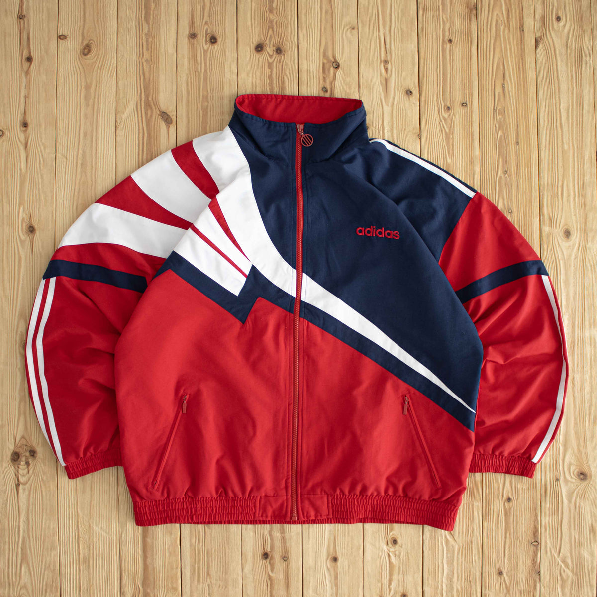(XL) Adidas Side Striped Vintage Embroidered Jacket Red