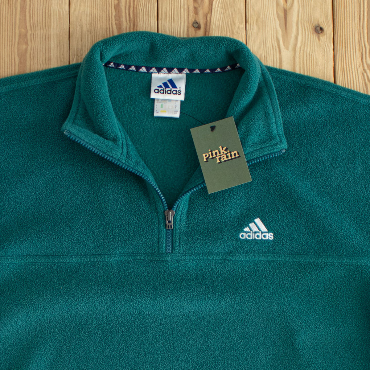 (XL) Adidas Vintage Embroidered Fleece Quarter-Zip Blue Green