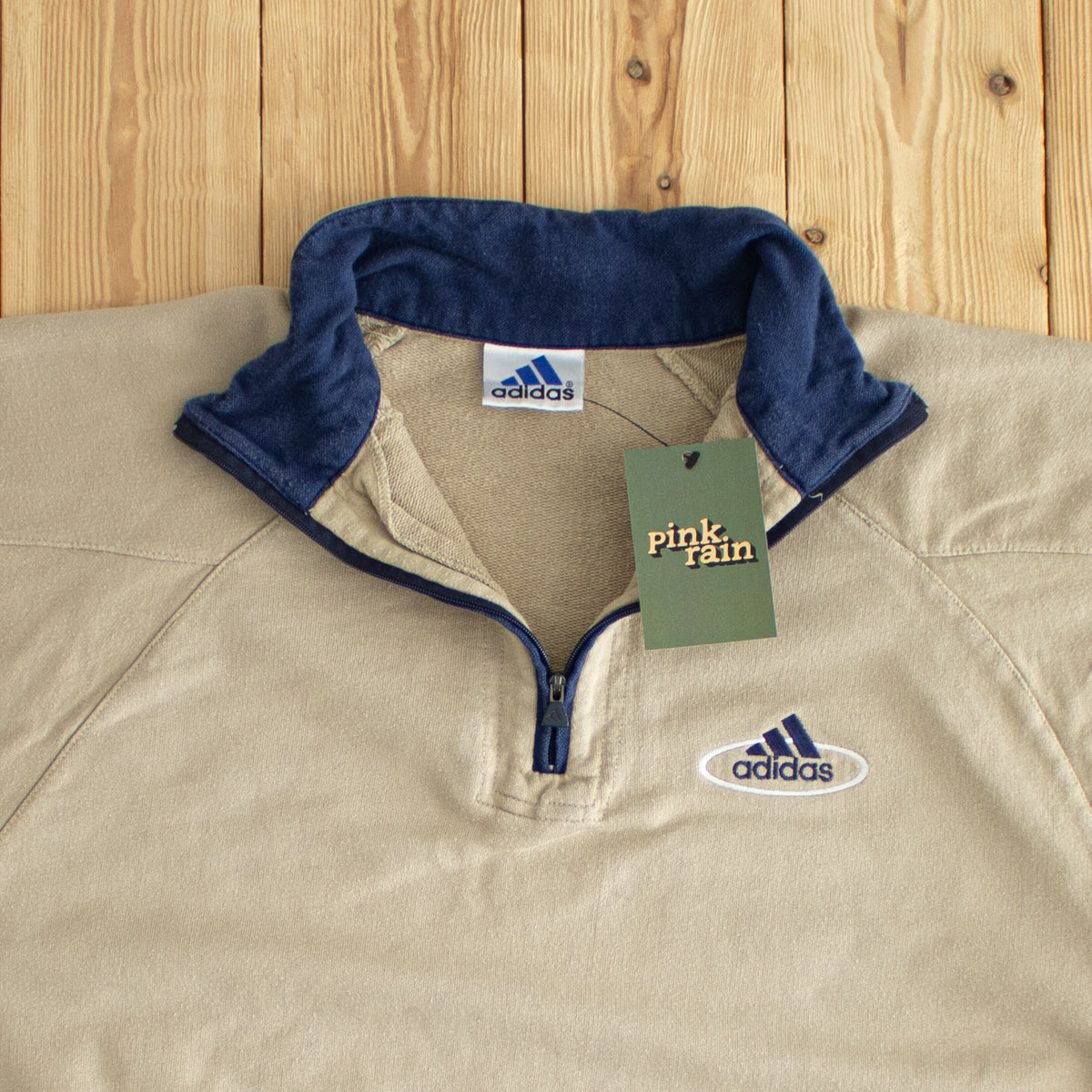 (M) Adidas Vintage Embroidered Quarter-Zip Beige