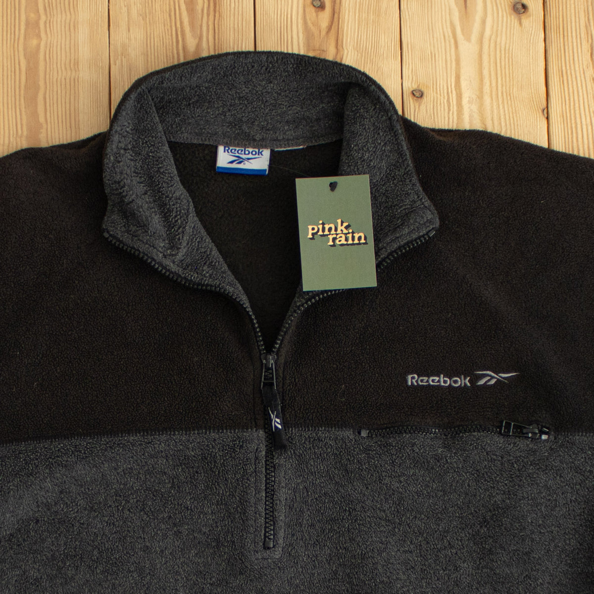 (M) Reebok Athletic Vintage Embroidered Fleece Quarter-Zip Black