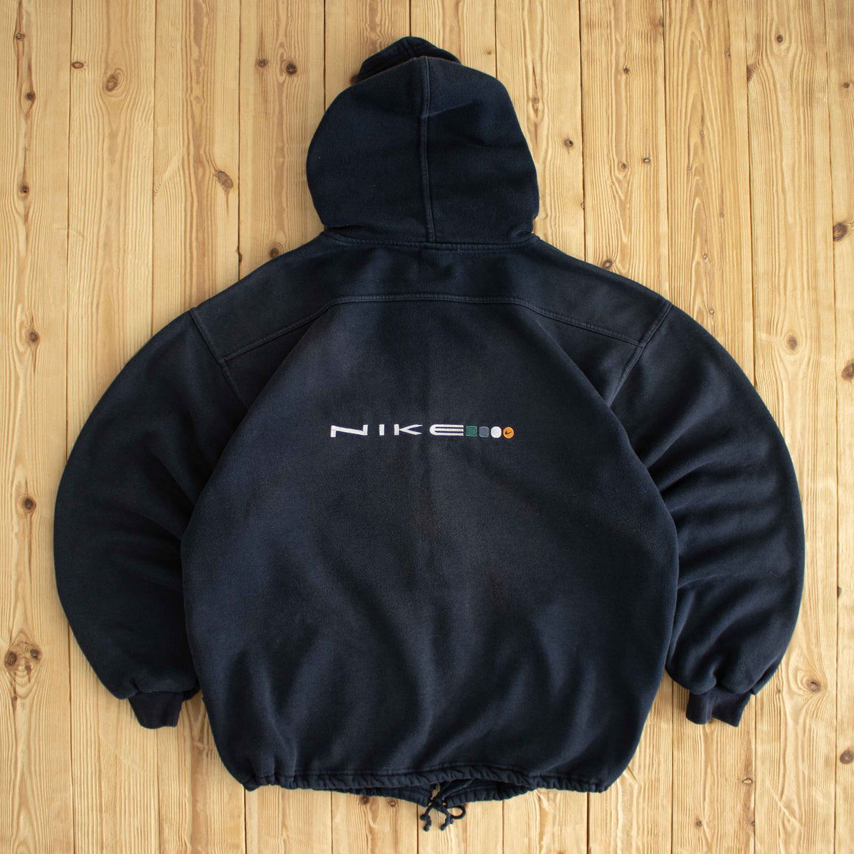 (XL) Nike Back Spell Out Vintage Embroidered Full-Zip Hoodie Blue