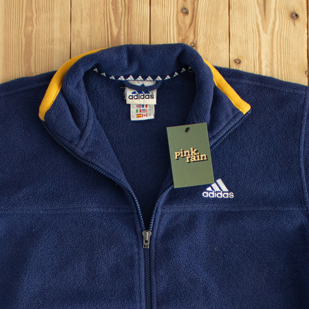 (M) Adidas Vintage Embroidered Fleece Full-Zip Sweatshirt Blue