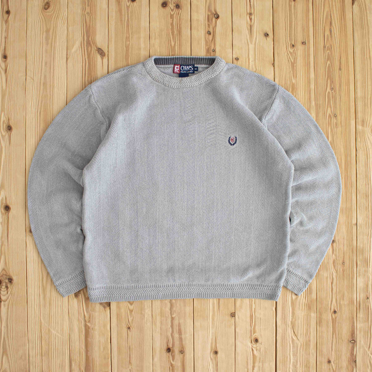 (M) Chaps Ralph Lauren Vintage Embroidered Sweater Gray