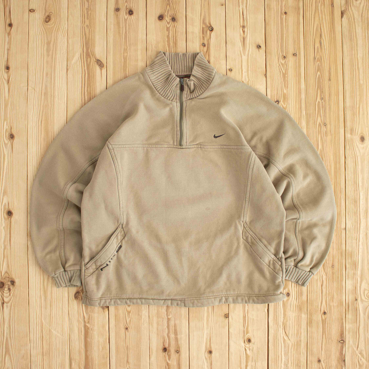 (M) Nike Vintage Embroidered Quarter-Zip Brown Beige
