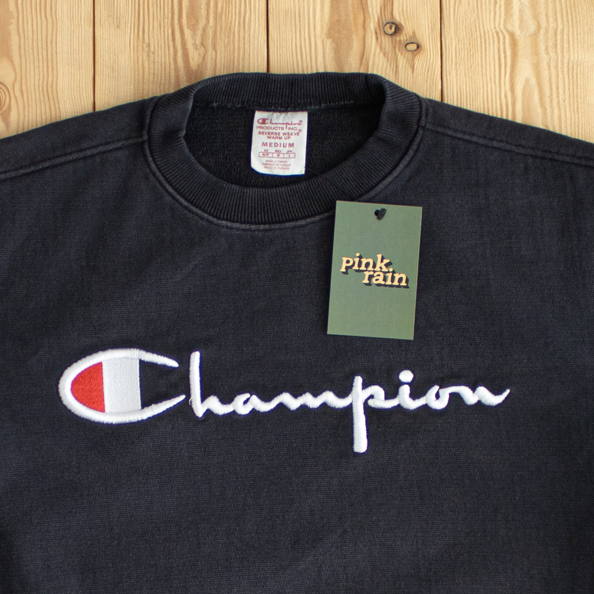 (S) Champion Vintage Embroidered Heavyweight Sweatshirt Black