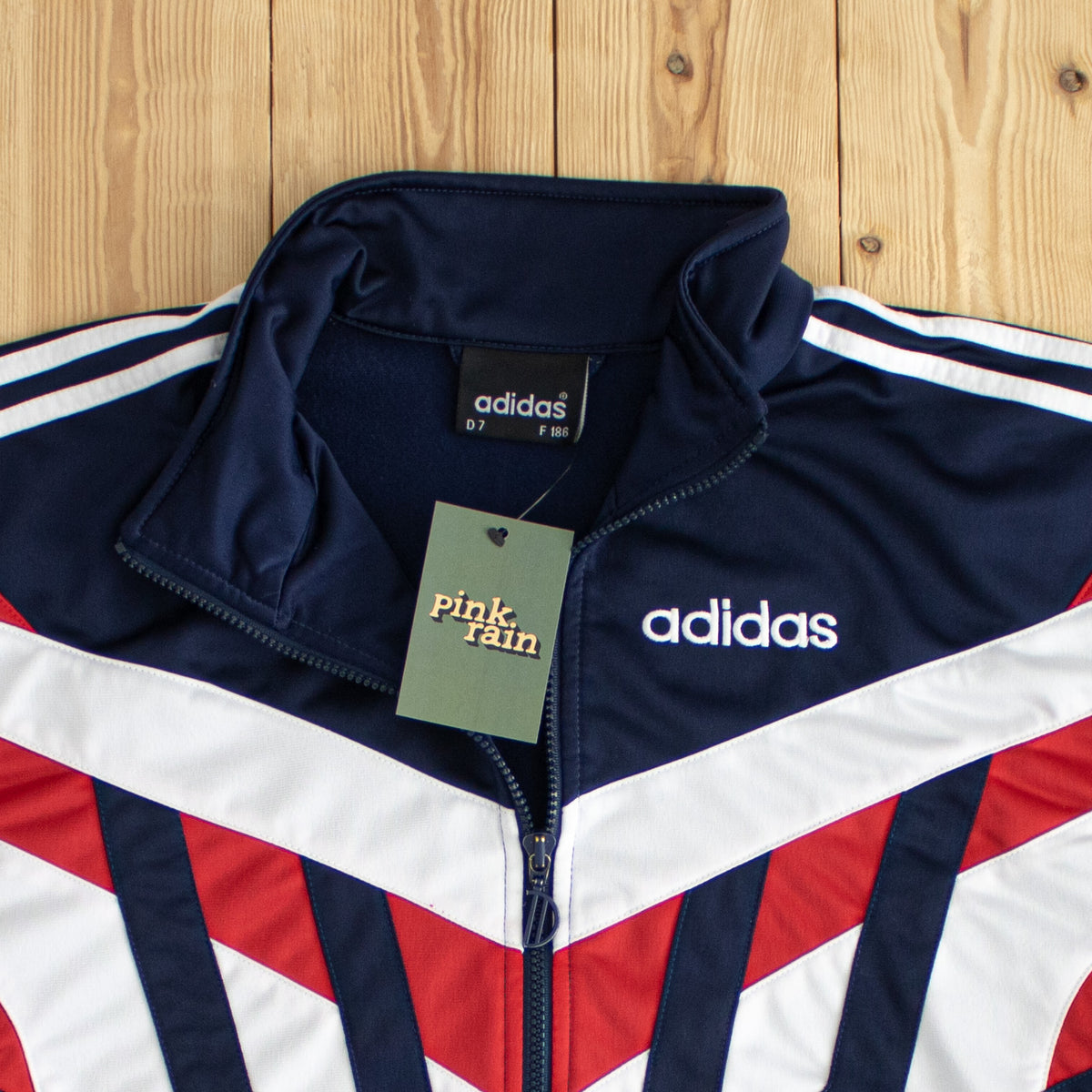 (L) Adidas Vintage Embroidered Full-Zip Sweatshirt Blue