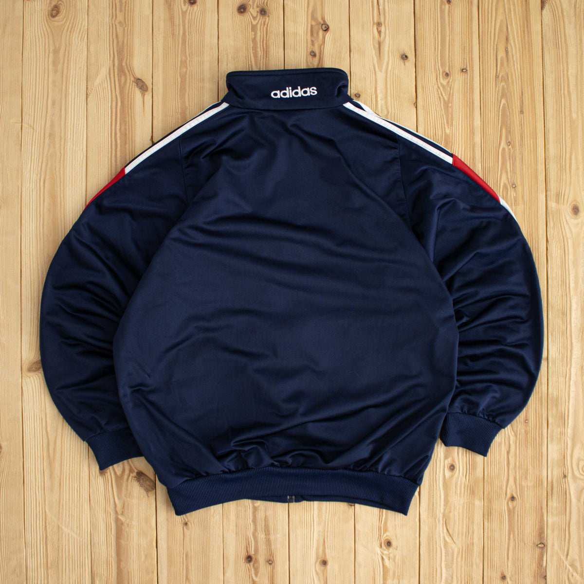 (L) Adidas Vintage Embroidered Full-Zip Sweatshirt Blue