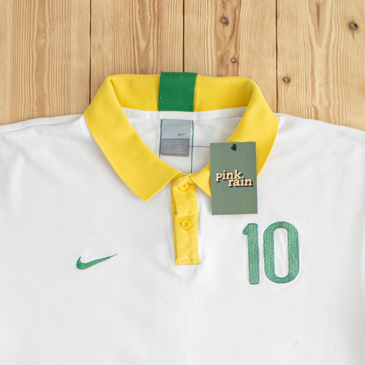 (L) Nike Brasil No. 10 Vintage Embroidered Polo T-Shirt White