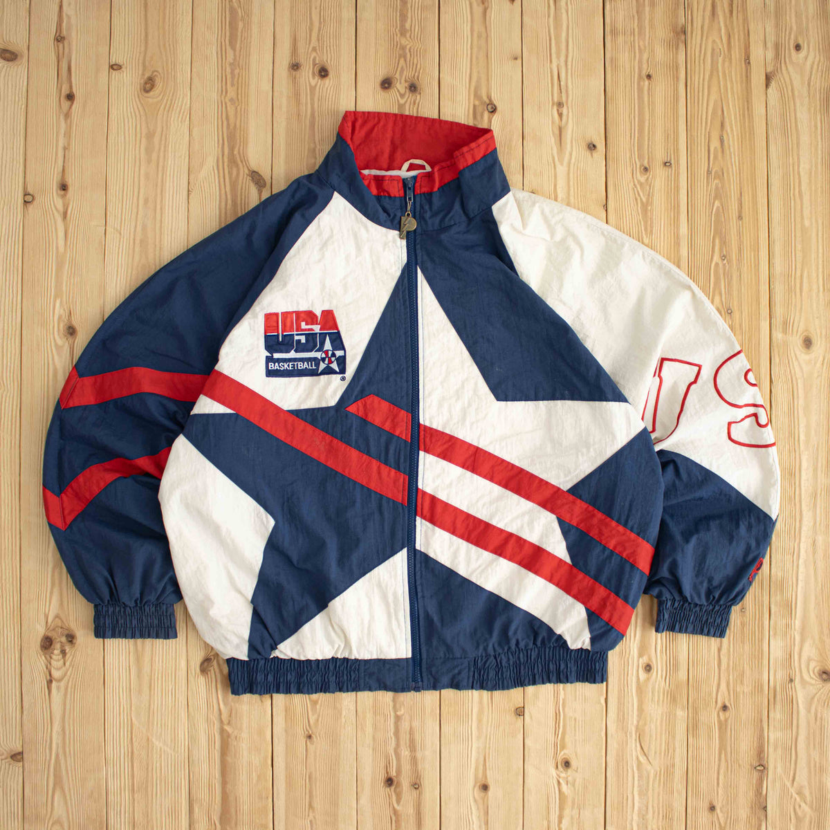 (L/XL) 1995 Pro Player USA Basketball Team Vintage Embroidered Jacket Red White Blue
