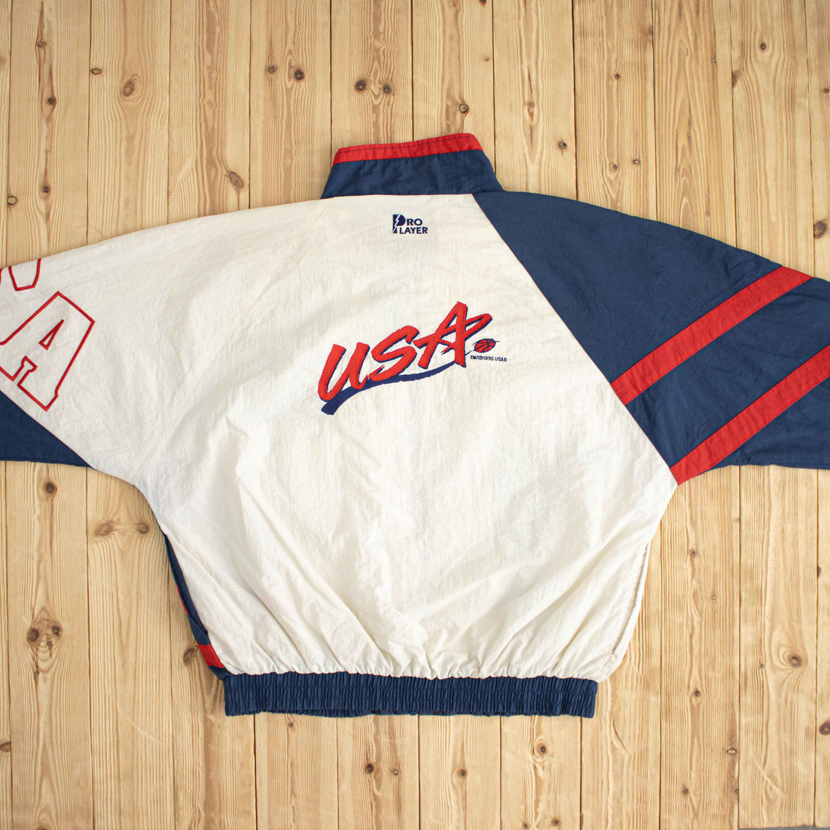 (L/XL) 1995 Pro Player USA Basketball Team Vintage Embroidered Jacket Red White Blue
