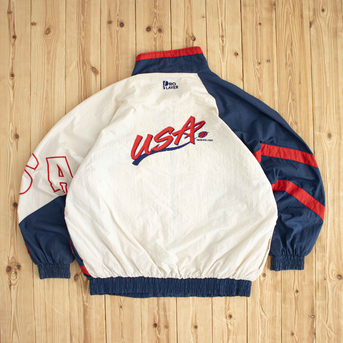 (L/XL) 1995 Pro Player USA Basketball Team Vintage Embroidered Jacket Red White Blue