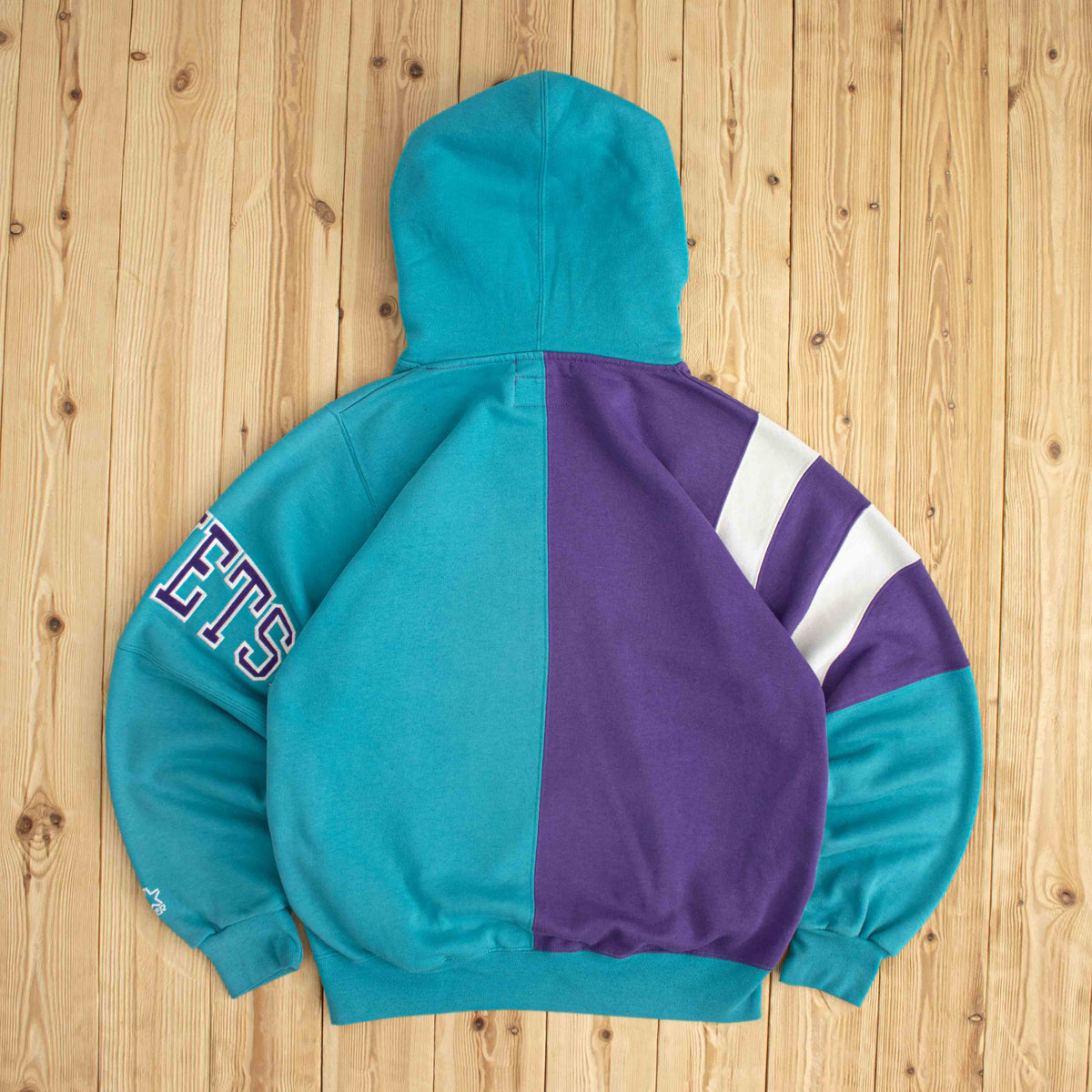 (L) Starter Charlotte Hornets Vintage Embroidered Hoodie Purple Blue